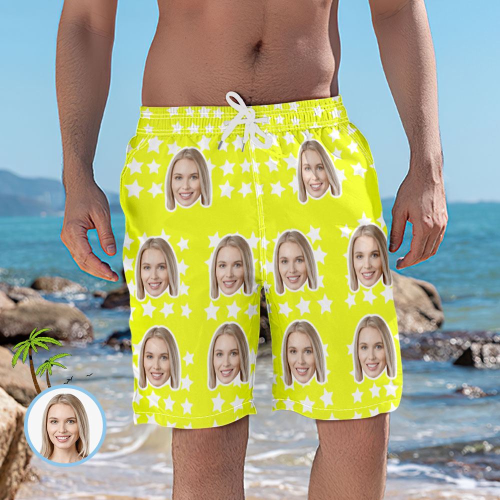 Men's Custom Face and Star Elastic Beach Short Pants - FaceBoxerUK