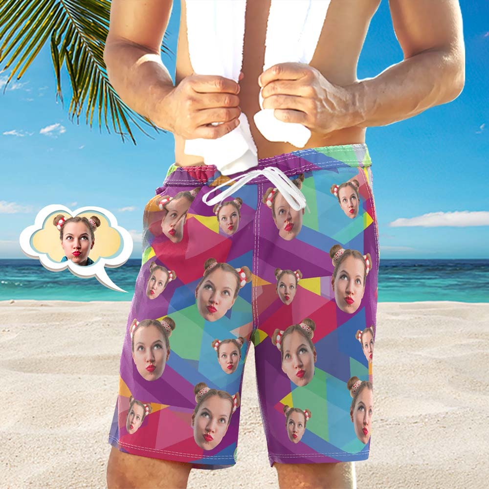 Men's Custom Face Beach Trunks All Over Print Photo Shorts Multicolor - FaceBoxerUK
