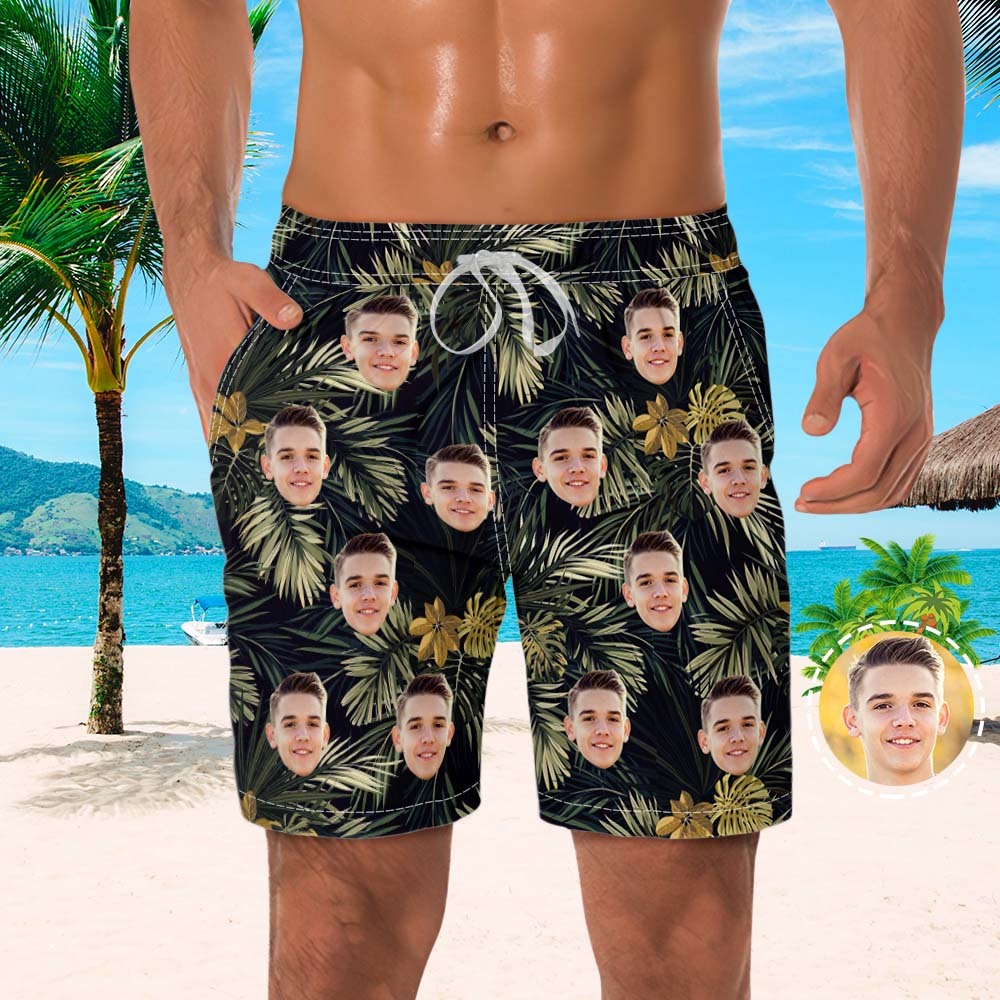 Men's Custom Face Beach Trunks All Over Print Photo Shorts - Withered Leaves - FaceBoxerUK