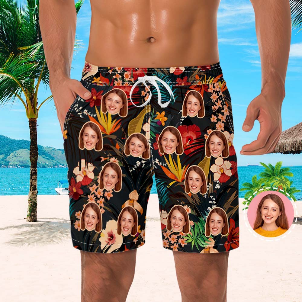 Men's Custom Face Beach Trunks All Over Print Photo Shorts Gift for Him - FaceBoxerUK