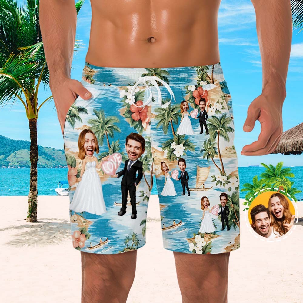 Custom Face Beach Shorts Personalised Wedding Swim Trunks Gifts For Boyfriend - FaceBoxerUK
