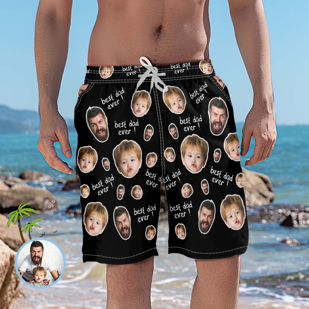 Custom Beach Shorts Photo Swim Trunks Father's Day Gift - Best Dad Ever - FaceBoxerUK