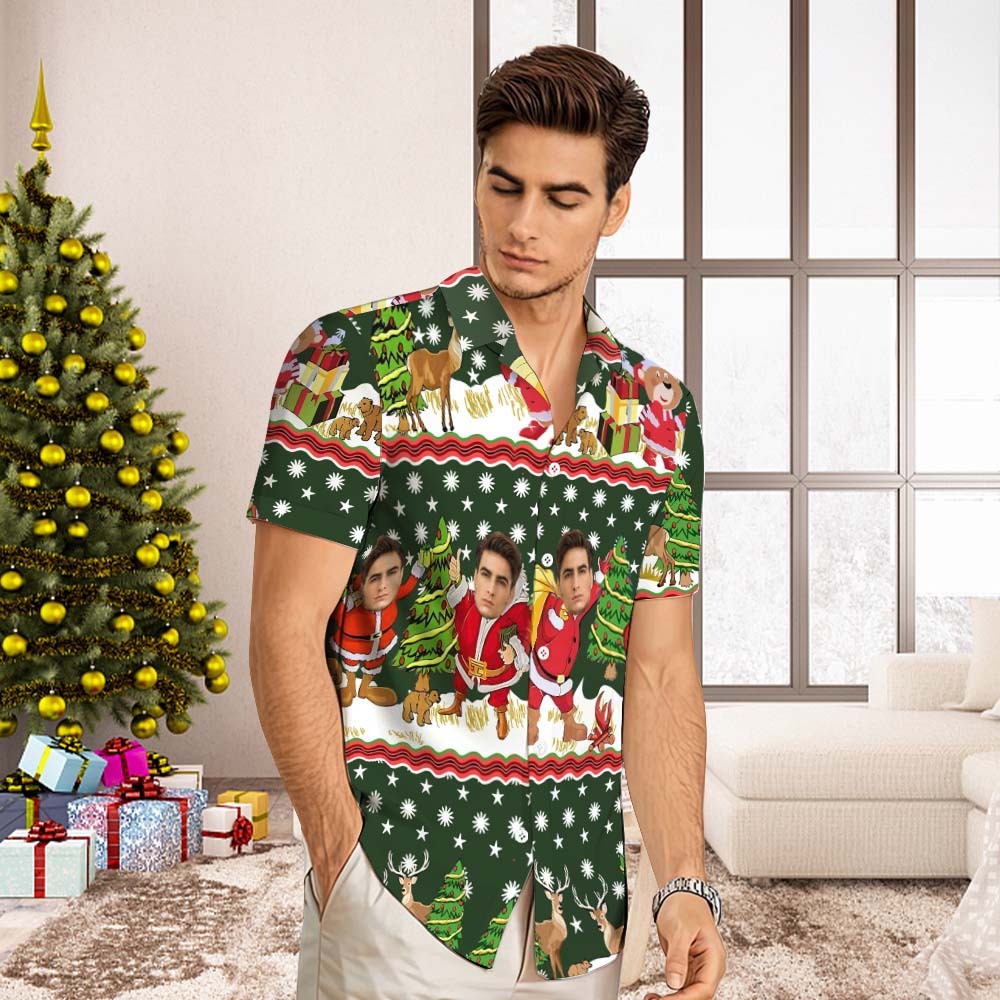 Custom Face Hawaiian Shirt Men's All Over Print Aloha Shirt christmas Gift - Santa Claus with Presents - FaceBoxerUK