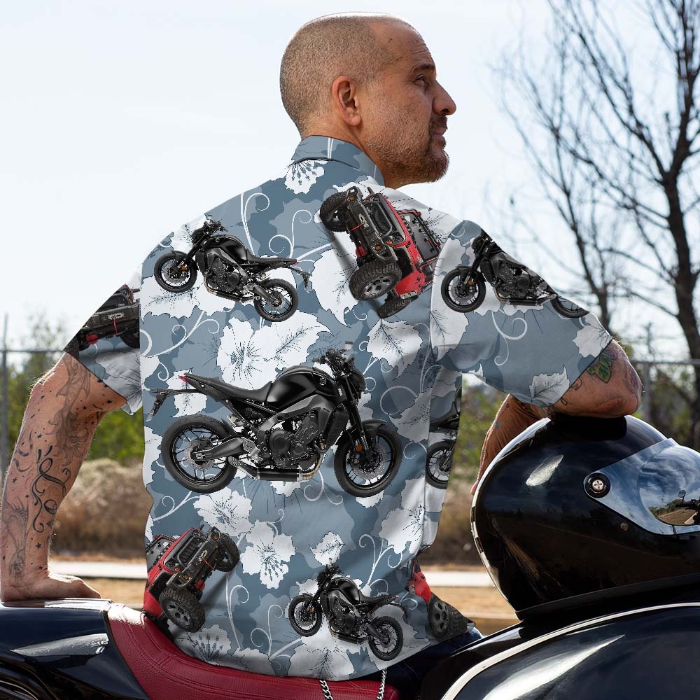 Upload Car/Motorcycle Photo Custom Hawaiian Shirts 1-3 Photos Flowers and Leaves Aloha Beach Shirt For Him - FaceBoxerUK