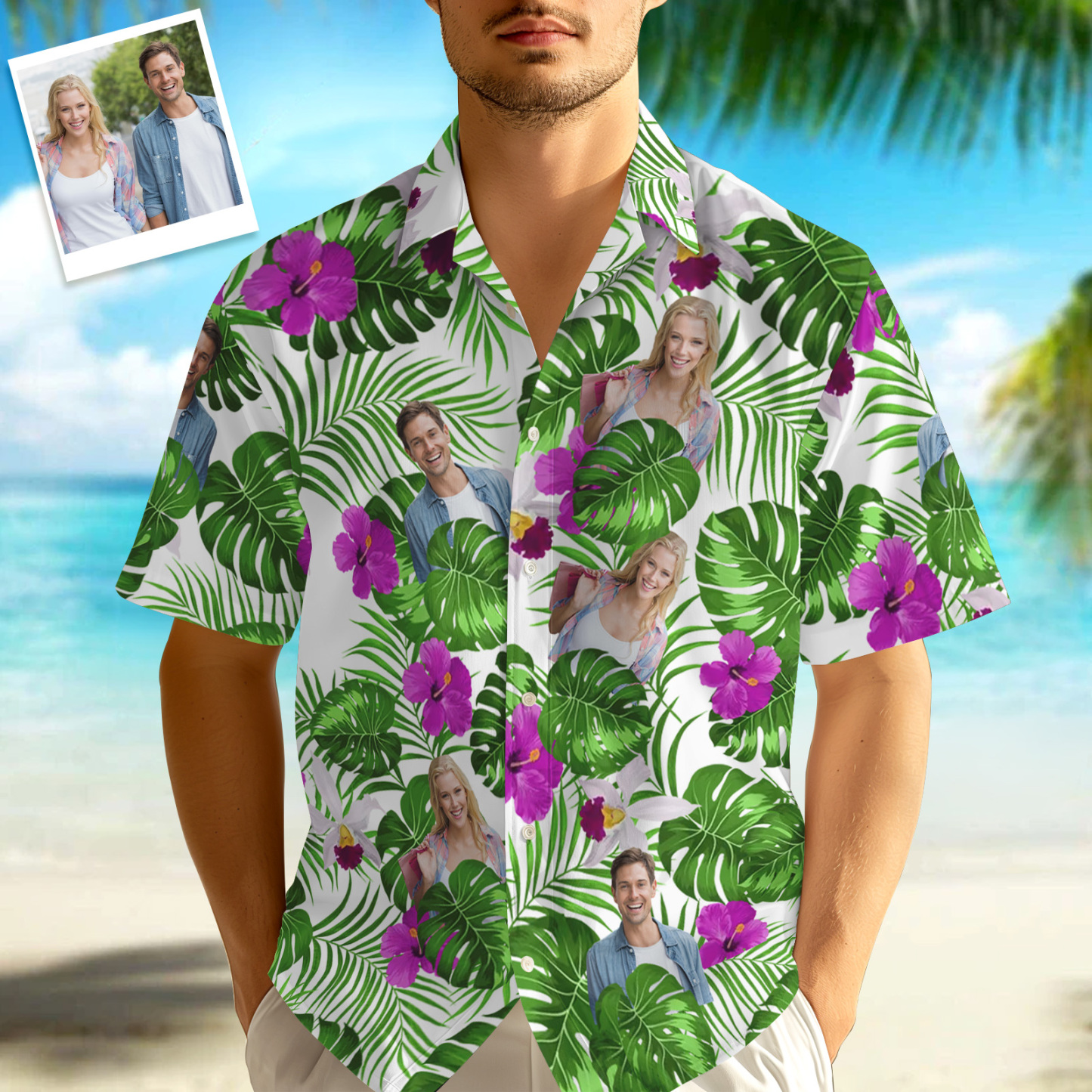Custom Photo Tropical Style Hawaii Shirt, 1-3 Photos Optional, Bright Hawaiian Button-down Shirt - FaceBoxerUK