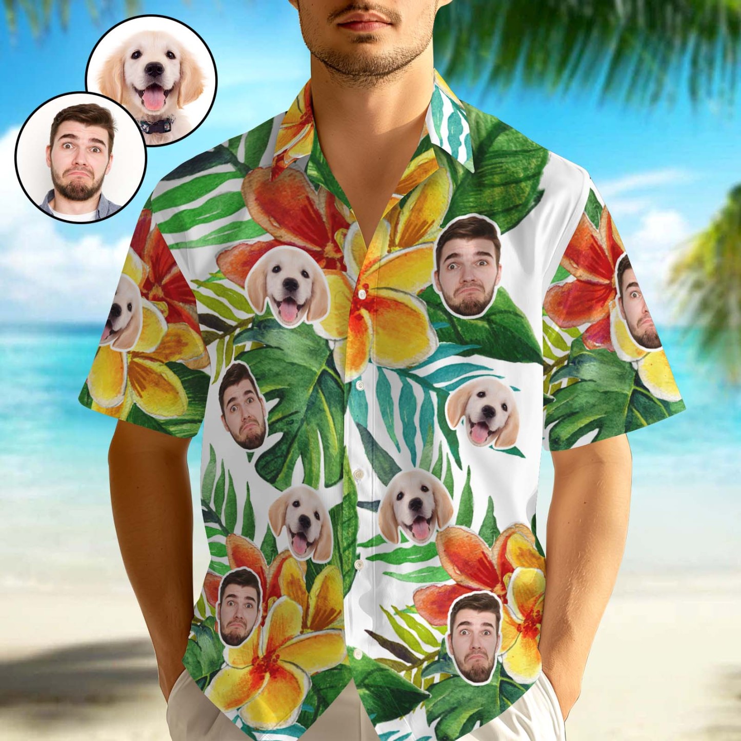 Men Hawaiian Shirts Custom 1-3 Faces Button-down Tropical Beach Shirt For Him - FaceBoxerUK