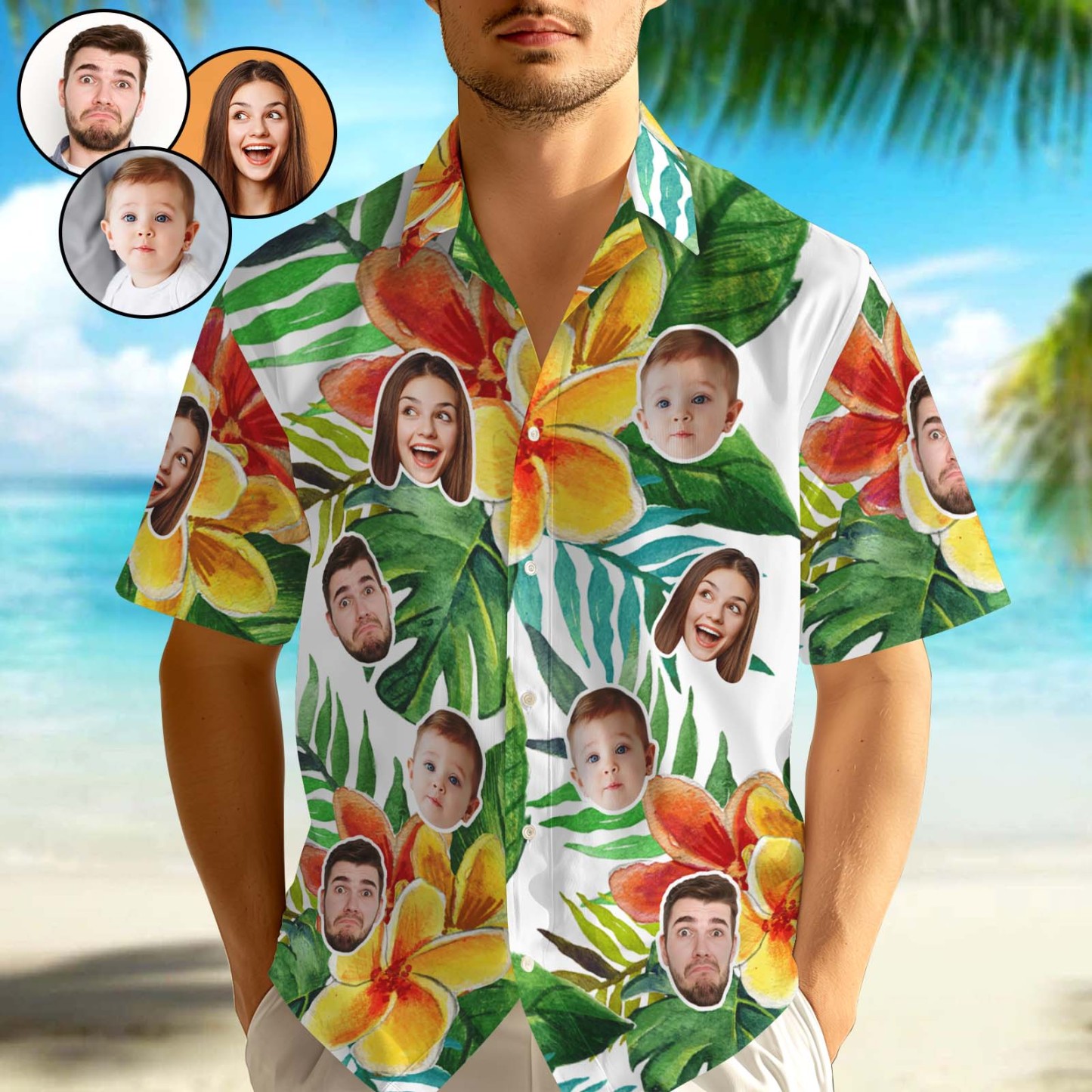 Men Hawaiian Shirts Custom 1-3 Faces Button-down Tropical Beach Shirt For Him - FaceBoxerUK