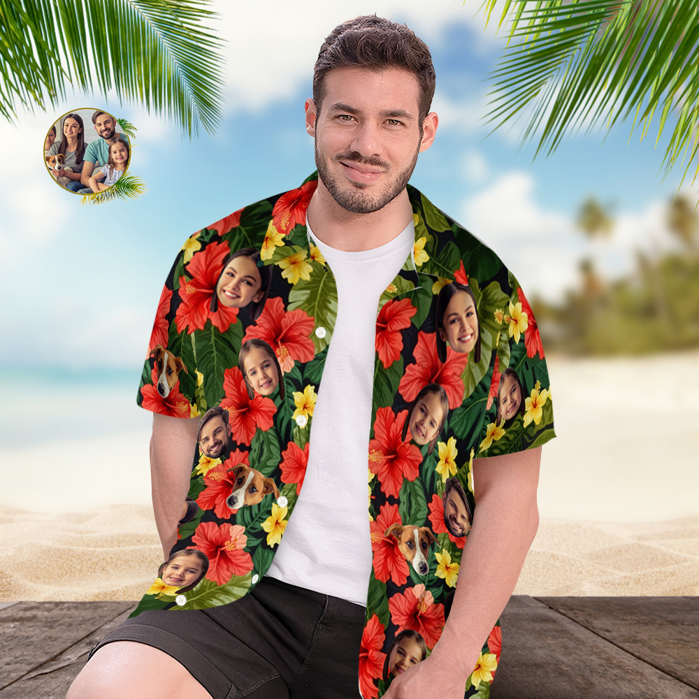 Personalized Hawaiian Shirt with 1-3 Photos, Custom Face Hawaiian Shirt for Men, Personalized Hawaiian Button Shirt, Bachelor Party Gifts for Men - FaceBoxerUK