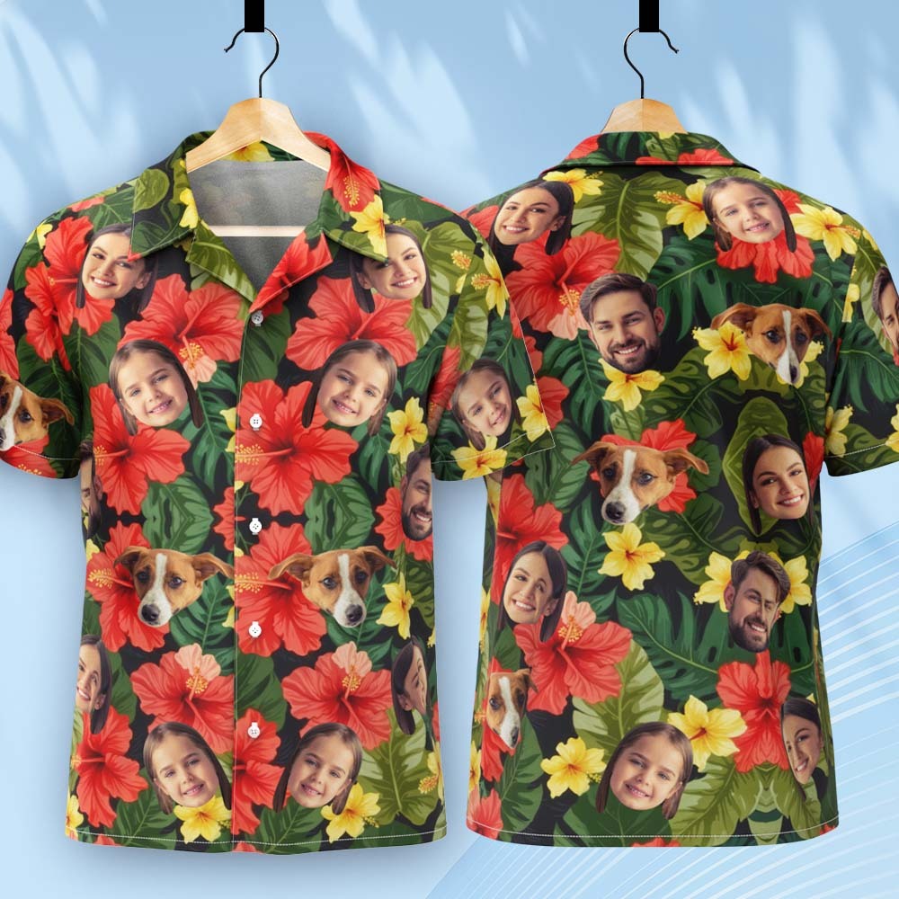 Personalized Hawaiian Shirt with 1-3 Photos, Custom Face Hawaiian Shirt for Men, Personalized Hawaiian Button Shirt, Bachelor Party Gifts for Men - FaceBoxerUK