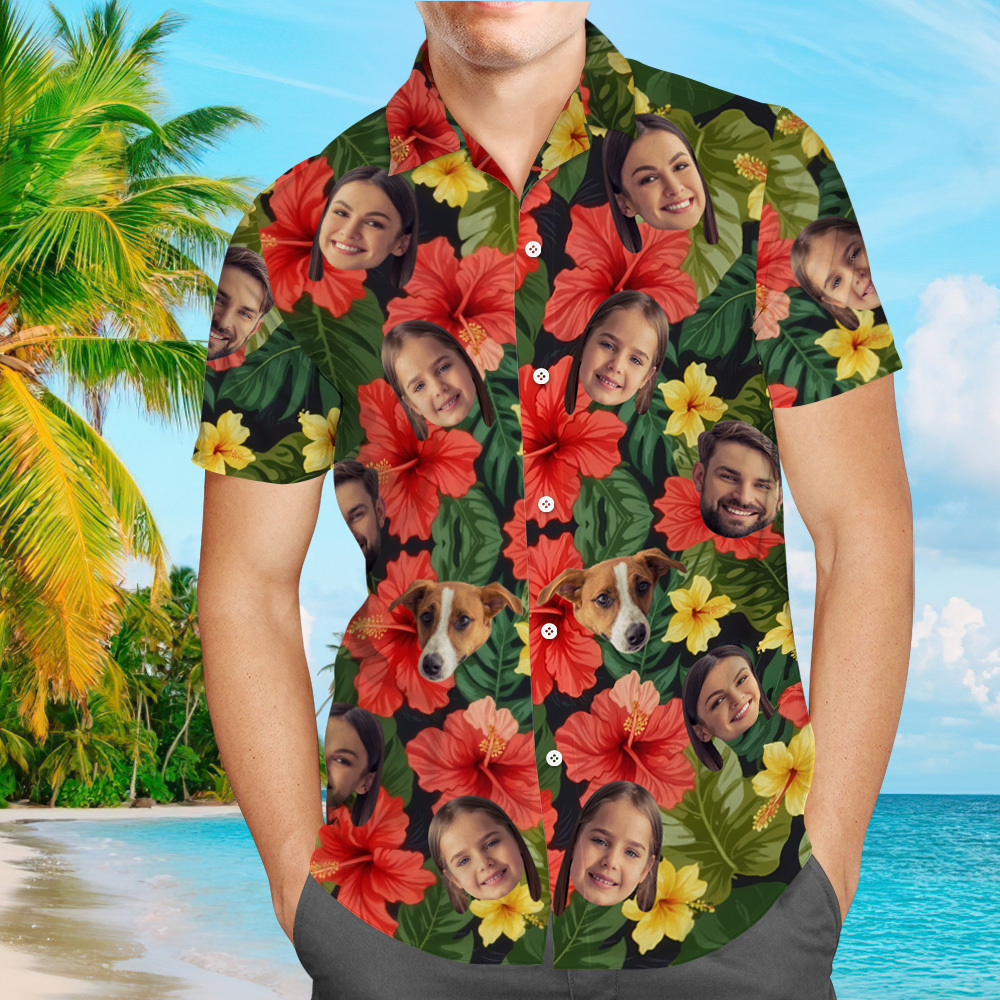 Personalized Hawaiian Shirt with 1-3 Photos, Custom Face Hawaiian Shirt for Men, Personalized Hawaiian Button Shirt, Bachelor Party Gifts for Men - FaceBoxerUK