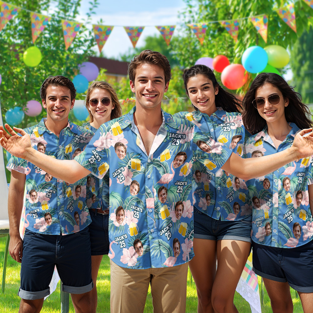 Custom Photo Birthday Shirt Personalized Tropical Plants & Beer Hawaiian Shirts With Age & Name Gift For Birthday - FaceBoxerUK