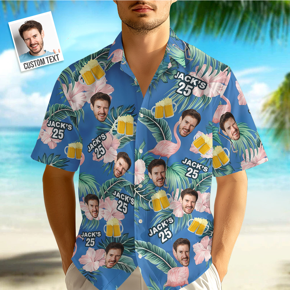 Custom Photo Birthday Shirt Personalized Tropical Plants & Beer Hawaiian Shirts With Age & Name Gift For Birthday - FaceBoxerUK