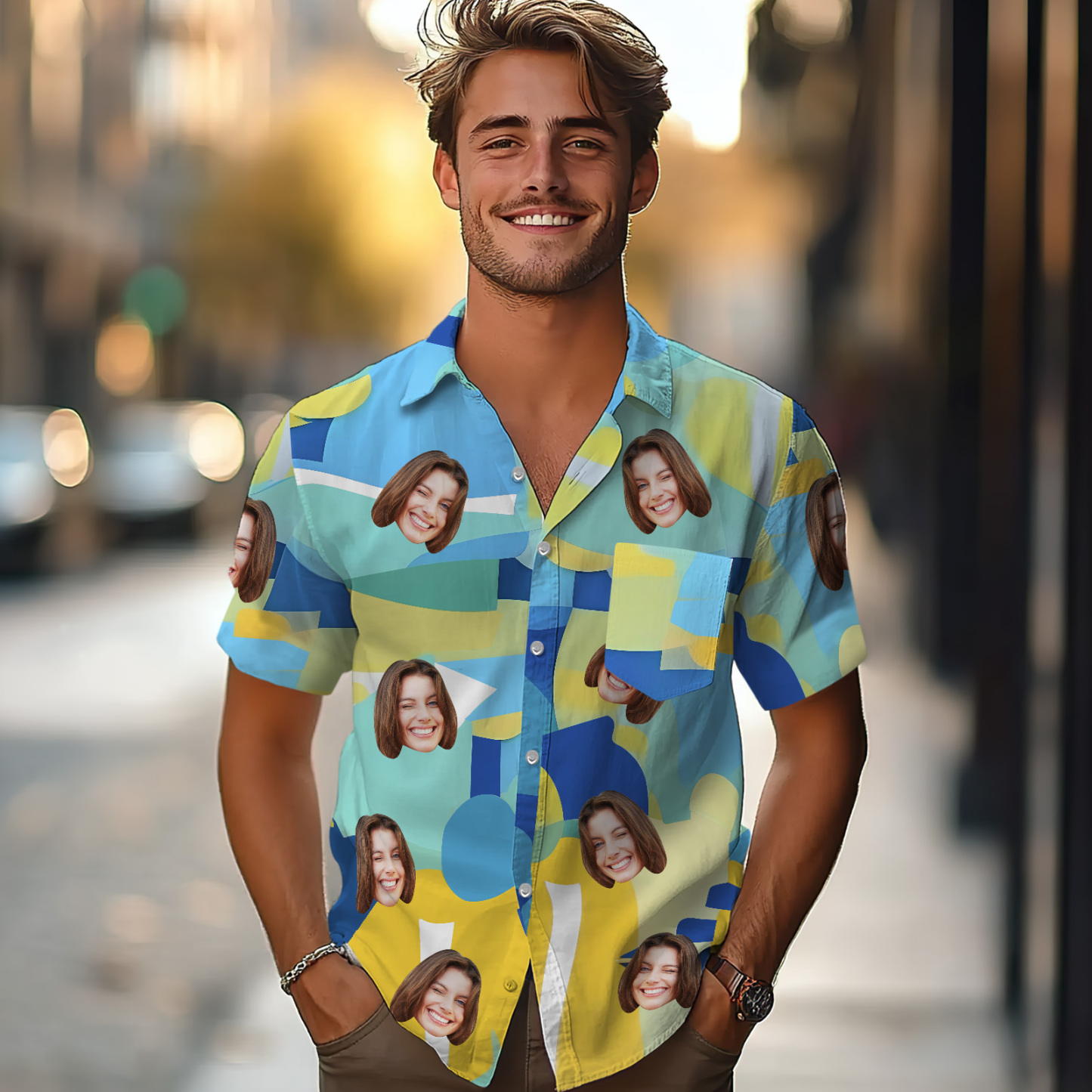 Custom Photo Colorful Geometric Shapes Shirts Custom Beach Shirts For Him - FaceBoxerUK
