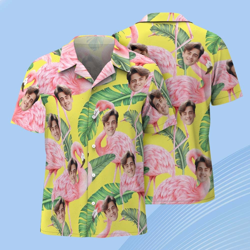 Colorful Flamingo Aloha Beach Shirt Custom Face Hawaiian Shirts - Yellow - FaceBoxerUK
