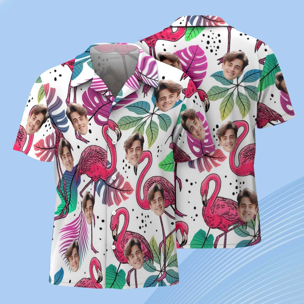 Custom Hawaiian Shirts With Face Colorful Flamingo Aloha Beach Shirt  - White - FaceBoxerUK