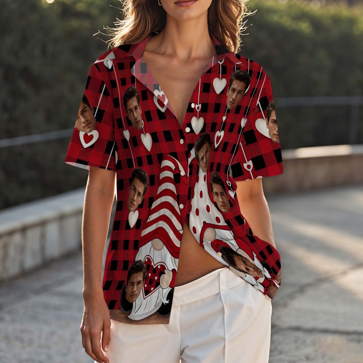 Couple Hawaiian Shirt Red Valentine Gnomes Button-down Shirt Gift For Couple - FaceBoxerUK