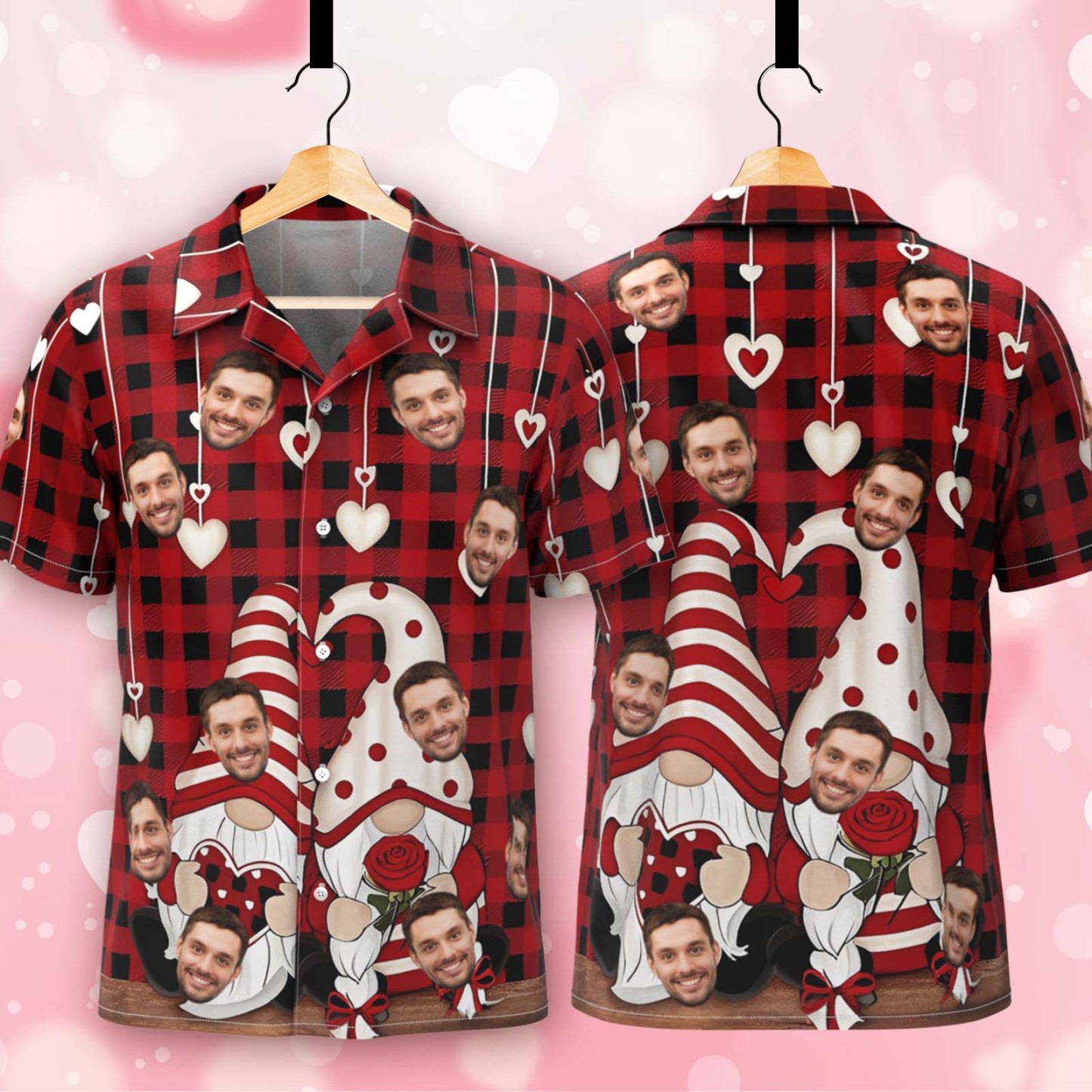 Couple Hawaiian Shirt Red Valentine Gnomes Button-down Shirt Gift For Couple - FaceBoxerUK