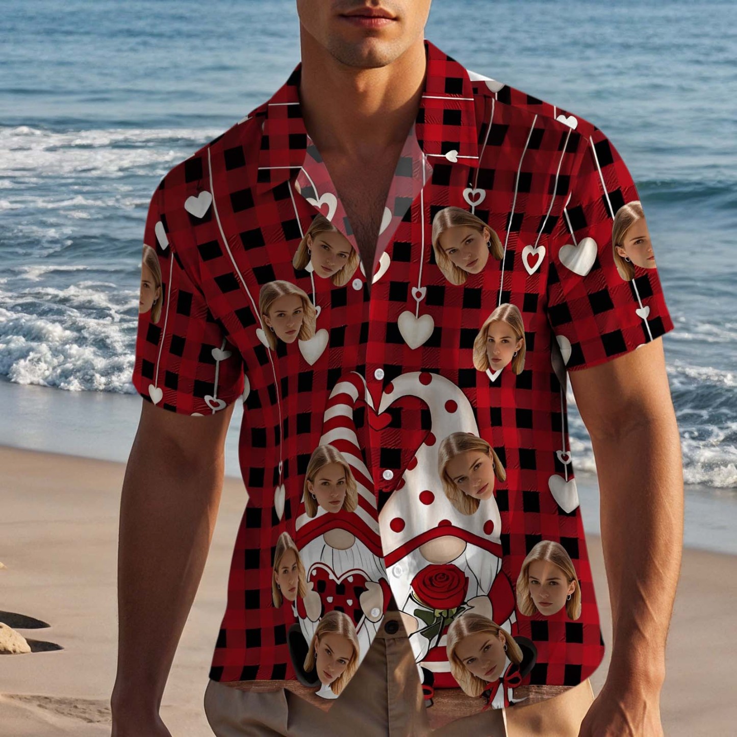 Couple Hawaiian Shirt Red Valentine Gnomes Button-down Shirt Gift For Couple - FaceBoxerUK