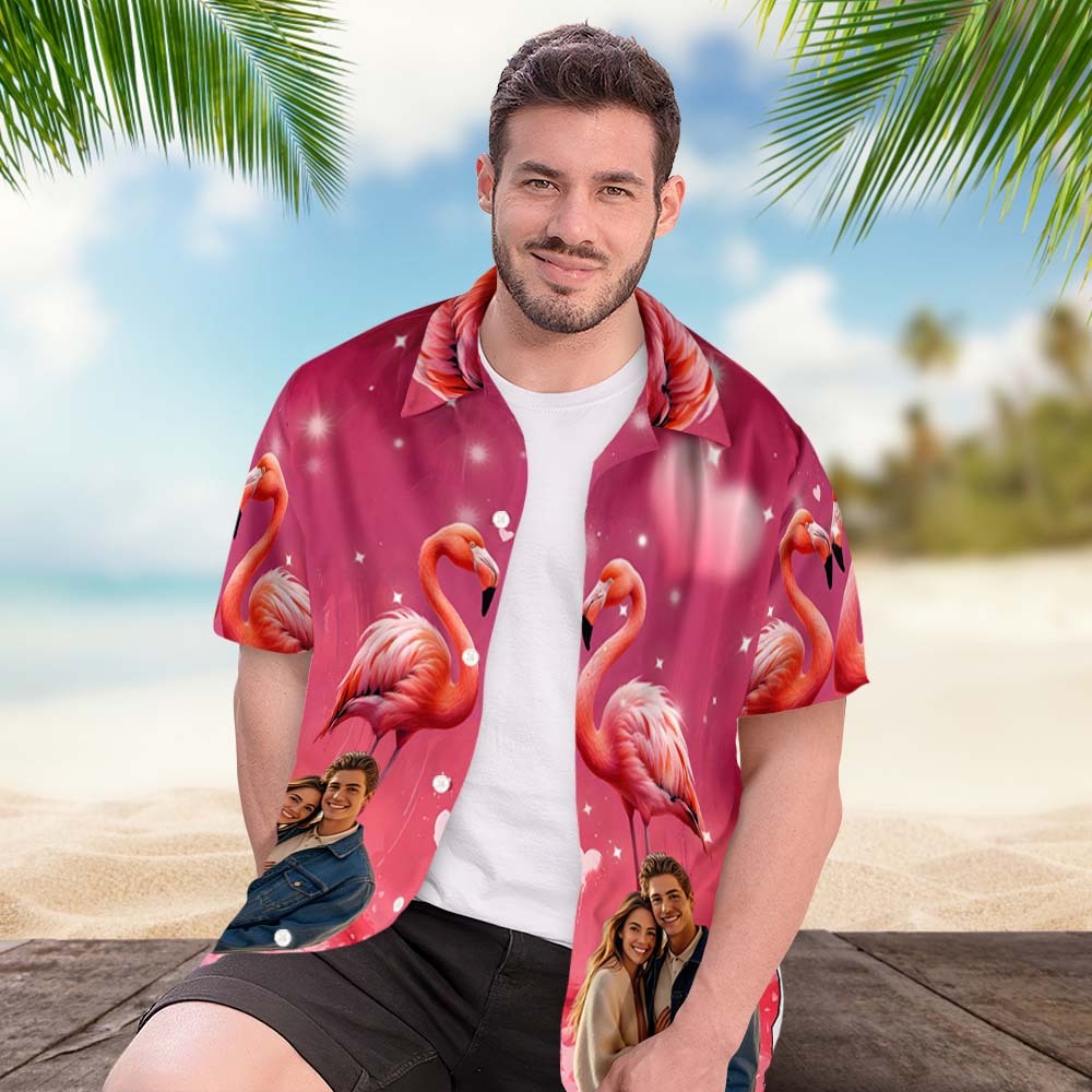 Custom  Flamingo Couple Hawaiian Tropical Style Shirt Button-down Shirt Gifts For Couple - FaceBoxerUK