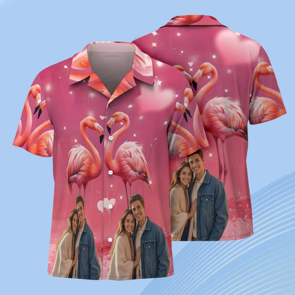 Custom  Flamingo Couple Hawaiian Tropical Style Shirt Button-down Shirt Gifts For Couple - FaceBoxerUK