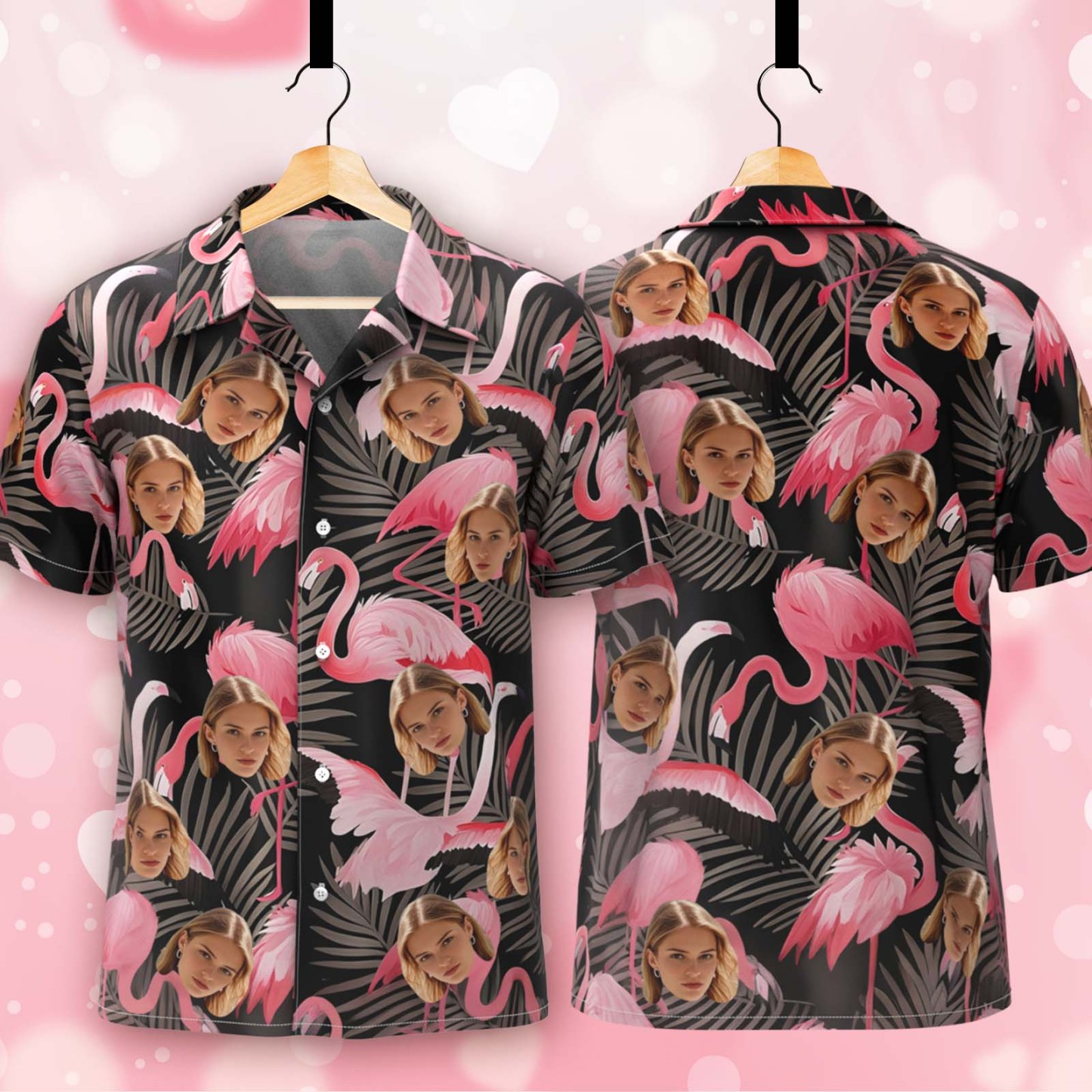 Custom Colorful Flamingo Hawaiian Shirts Face Aloha Beach Shirt For Men-Black - FaceBoxerUK