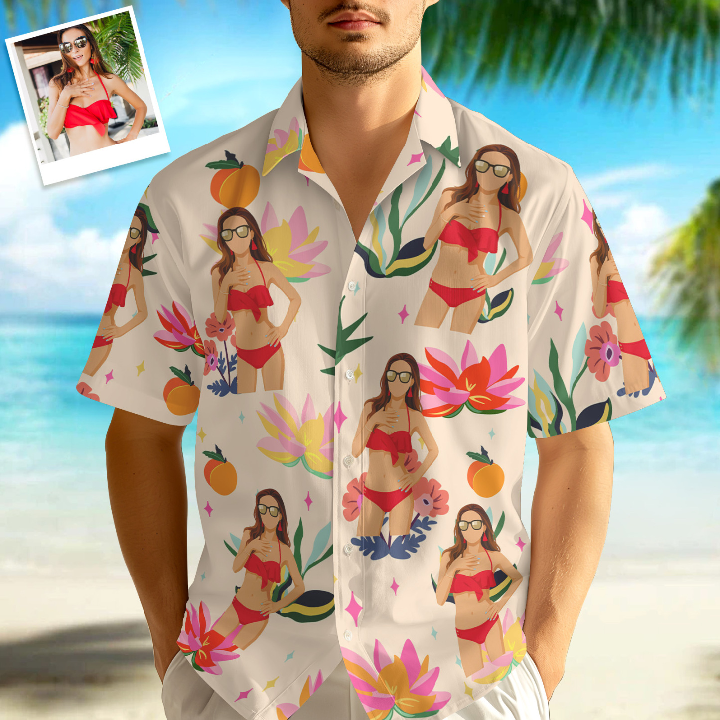 Custom Photo Hawaiian Shirts Cartoon-style Illustration Photo Shirts - FaceBoxerUK