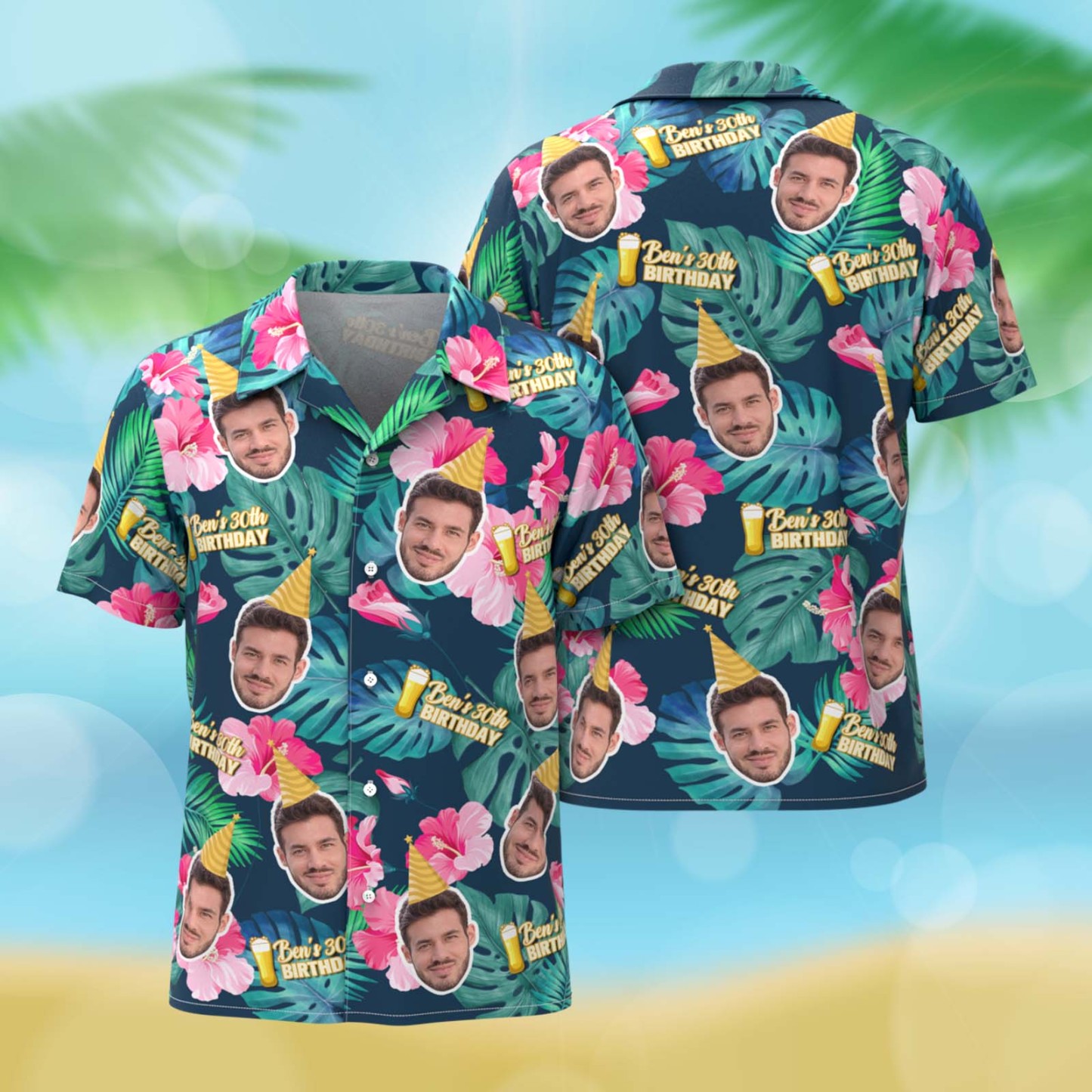 Custom Face Brithday Hawaiian Shirts With Text Brithday Party Shirts Gifts For Him - FaceBoxerUK