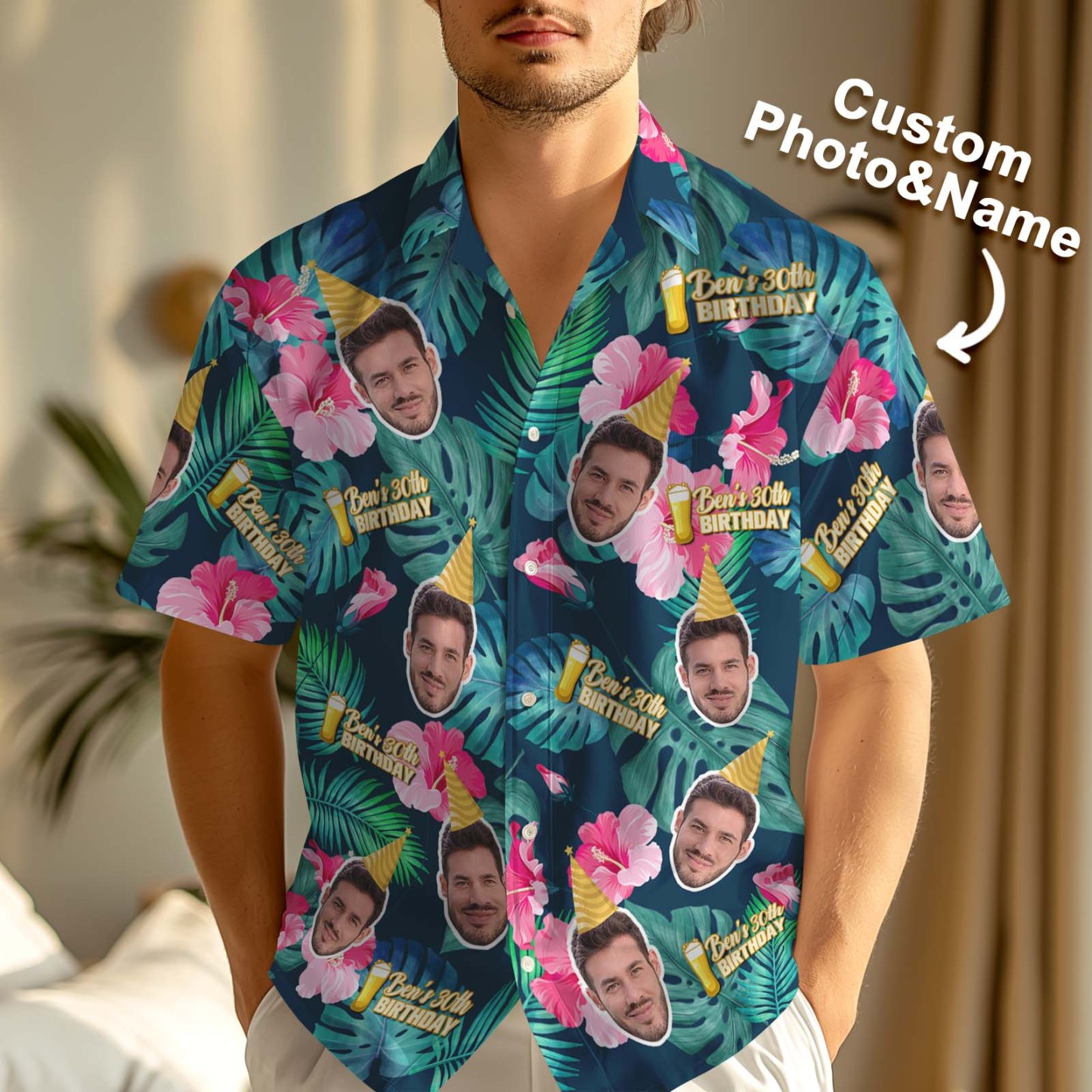 Custom Face Brithday Hawaiian Shirts With Text Brithday Party Shirts Gifts For Him - FaceBoxerUK