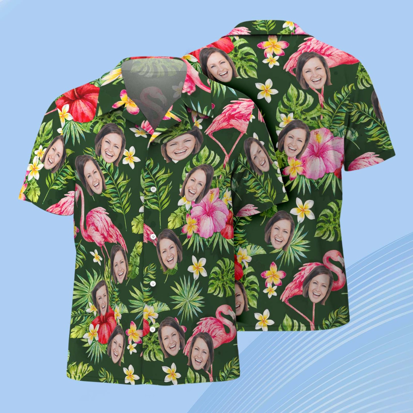 Custom Face Pink Flower Hawaiian Shirt Personalised Pink Flamingo Pattern Hawaiian Shirt Gift For Him - FaceBoxerUK