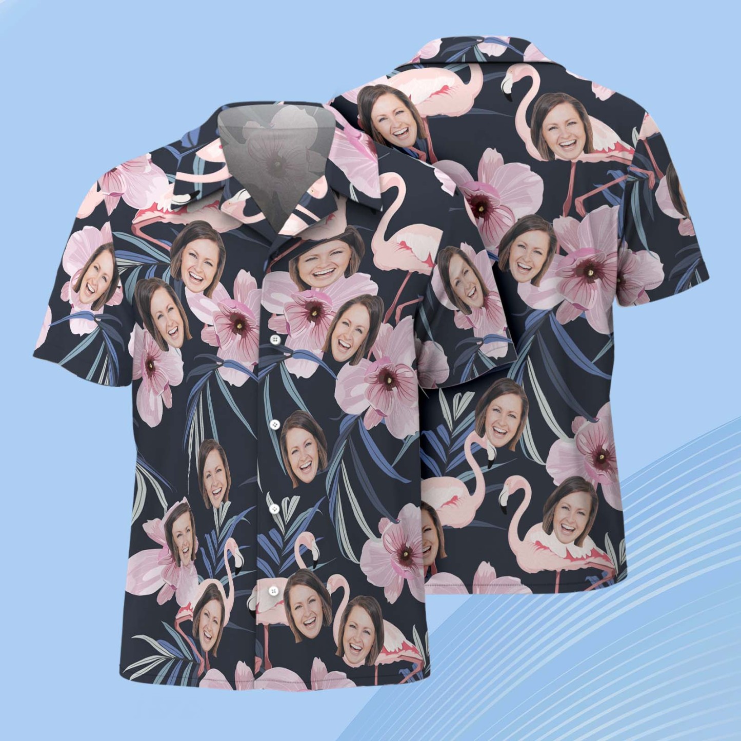Custom Face Pink Flower Hawaiian Shirt Personalised Pink Flamingo Pattern Hawaiian Shirt Gift For Him - FaceBoxerUK