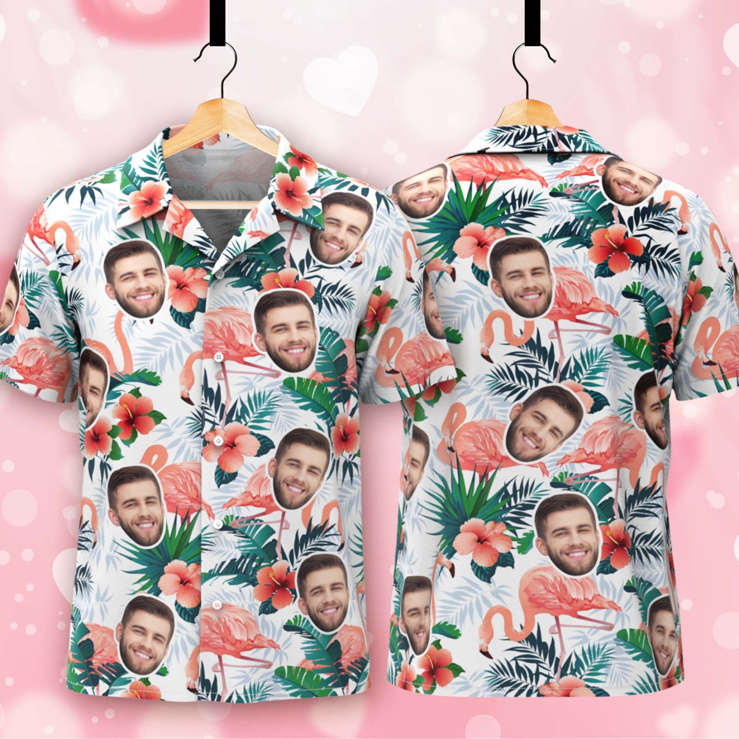 Custom Face Hawaiian Shirts Flamingo Men Aloha Shirt - White - FaceBoxerUK