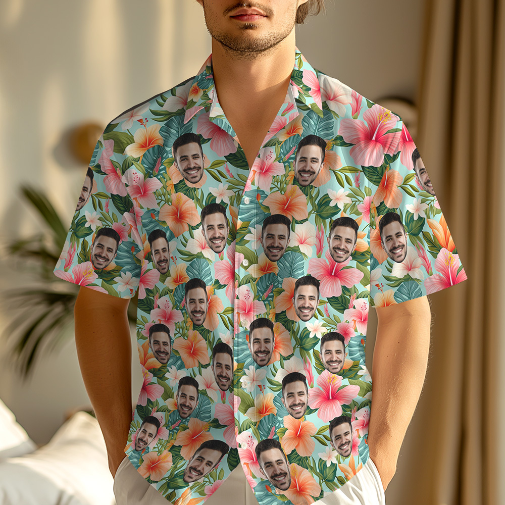 Custom Face Hawaiian Shirt Tropical Flowers Print Funny Personalized Summer Outfit - FaceBoxerUK