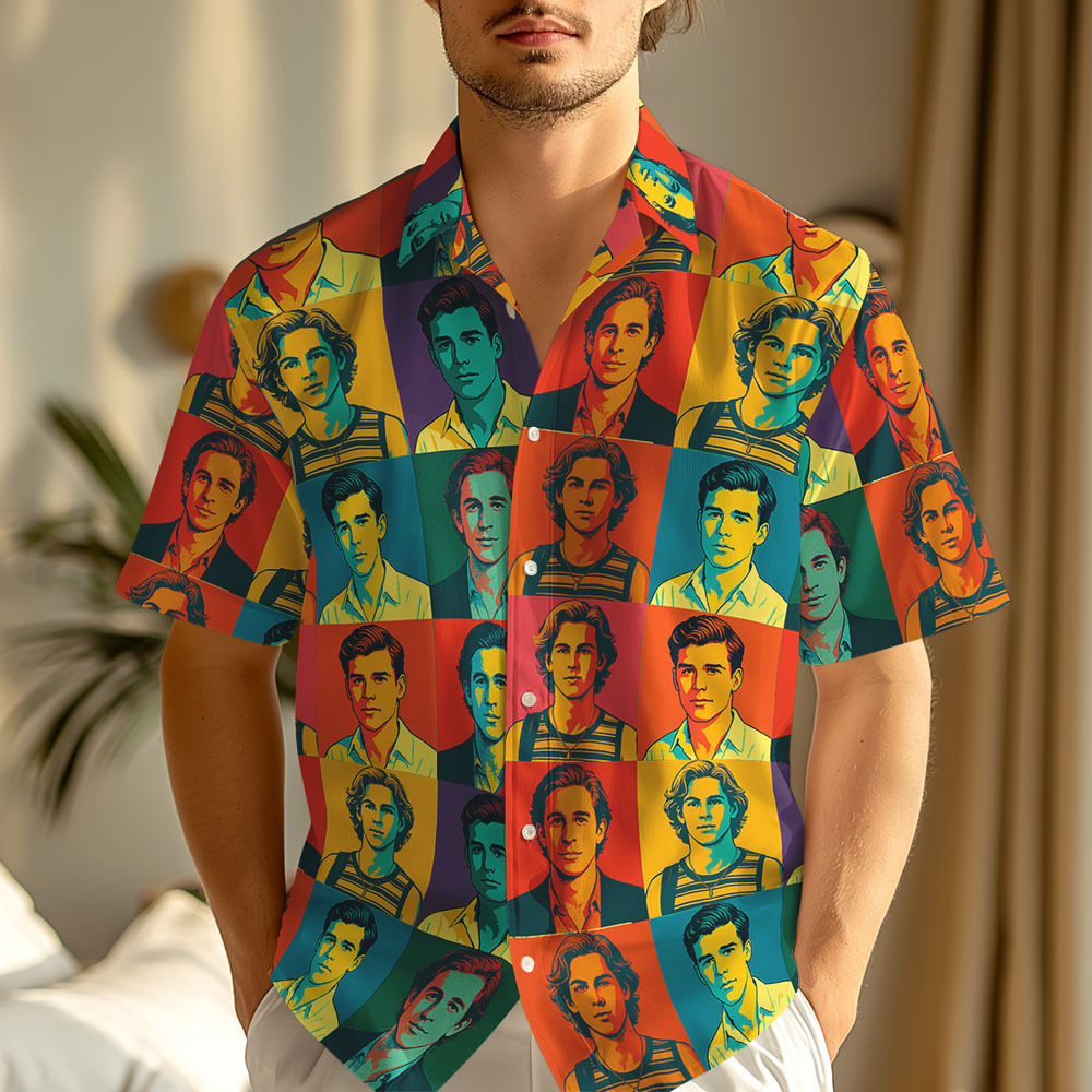 Pop Art Custom Face Hawaiian Shirt Bold Colorful Pattern Fun Personalized Gift - FaceBoxerUK