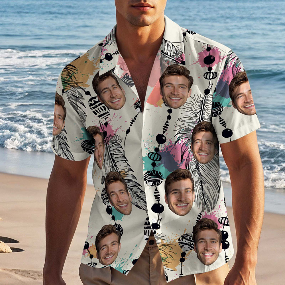 Custom Hawaiian Shirts White Tropical Dreamcatcher Print Fun Personalized Party Shirt - FaceBoxerUK