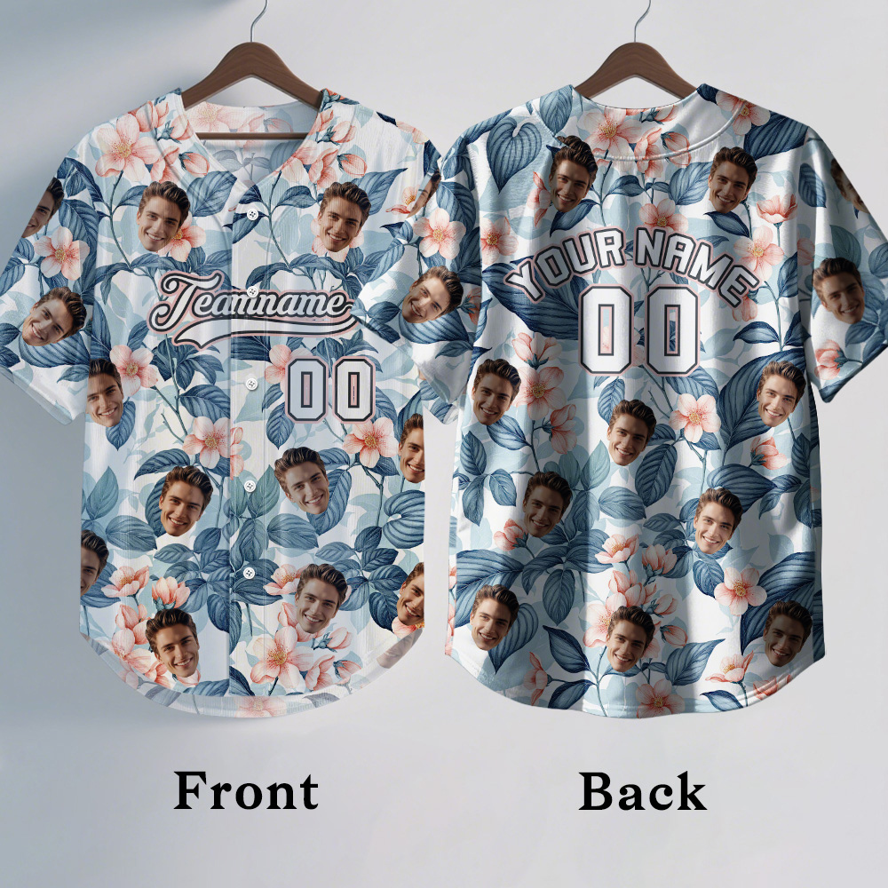 Custom Hawaiian Baseball Jersey with Face Teamname Name Number Personalized Hawaii Floral Shirt for Men Women - FaceBoxerUK