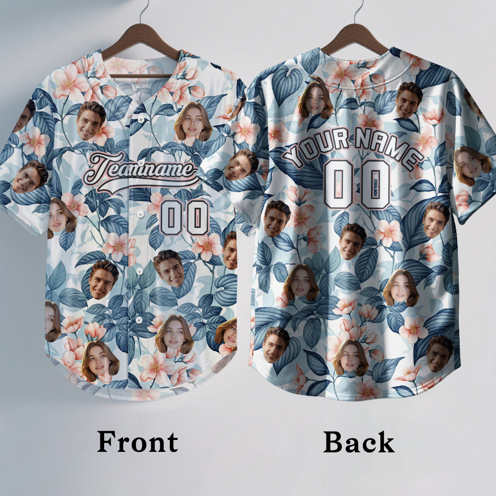 Custom Hawaiian Baseball Jersey with Face Teamname Name Number Personalized Hawaii Floral Shirt for Men Women - FaceBoxerUK