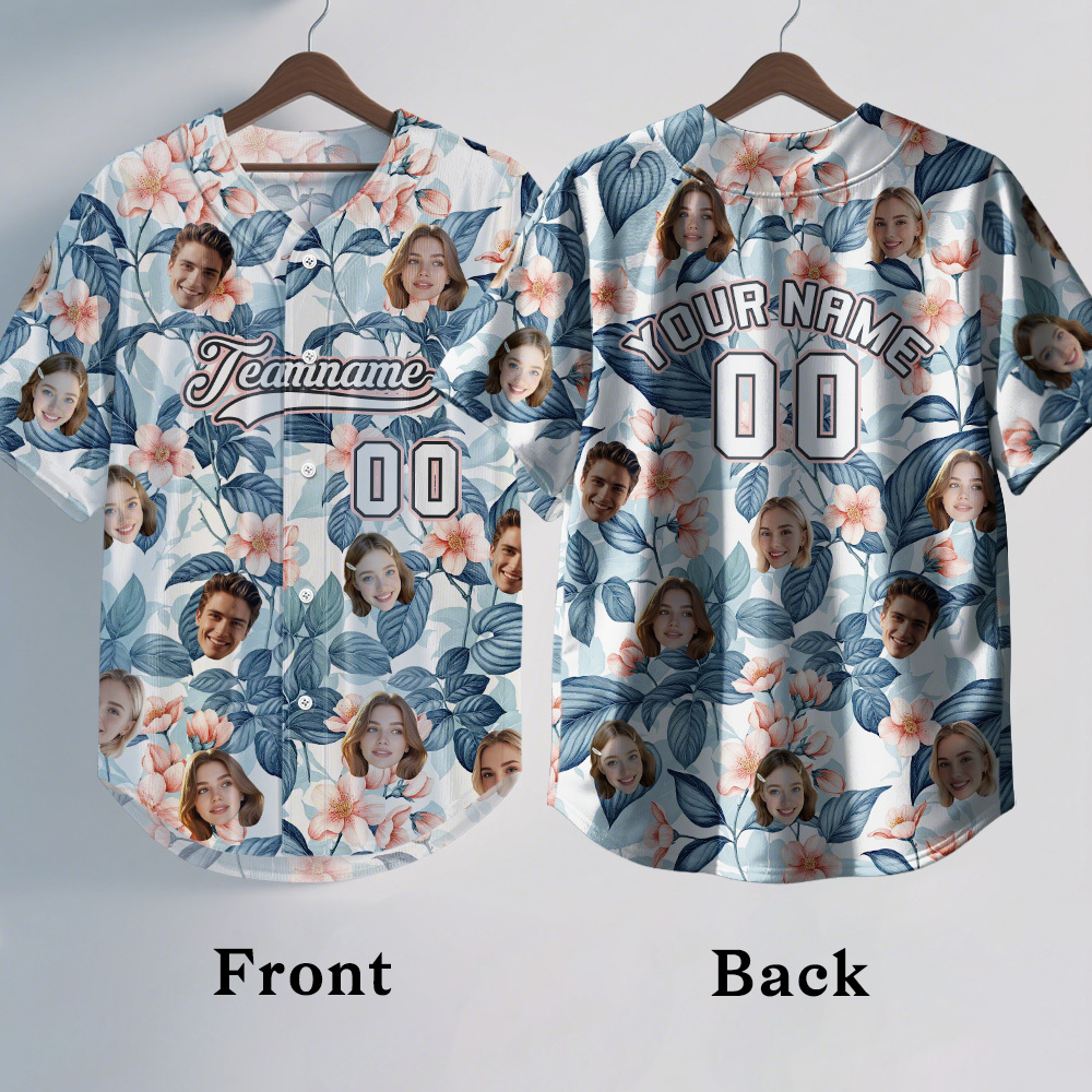 Custom Hawaiian Baseball Jersey with Face Teamname Name Number Personalized Hawaii Floral Shirt for Men Women - FaceBoxerUK