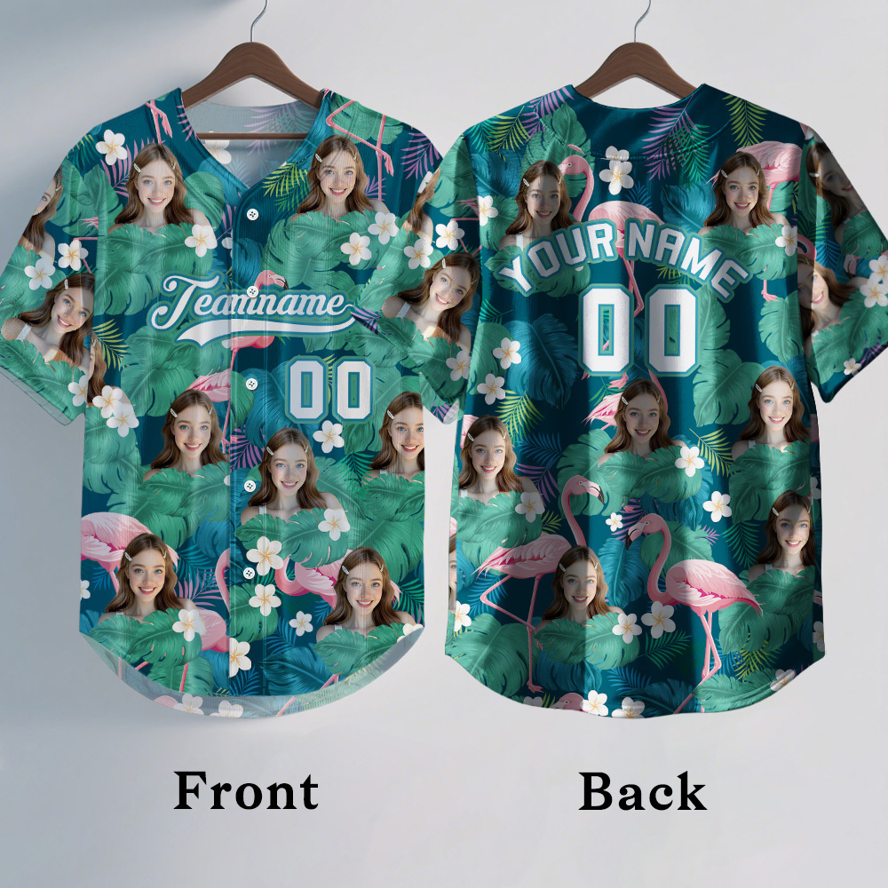 Custom Hawaiian Baseball Jersey with Face Teamname Name Number Personalized Hawaii Floral Shirt for Men Women - FaceBoxerUK