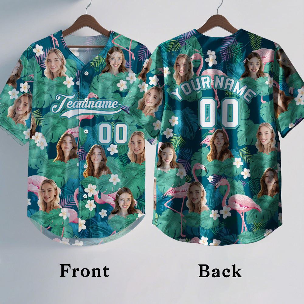 Custom Hawaiian Baseball Jersey with Face Teamname Name Number Personalized Hawaii Floral Shirt for Men Women - FaceBoxerUK