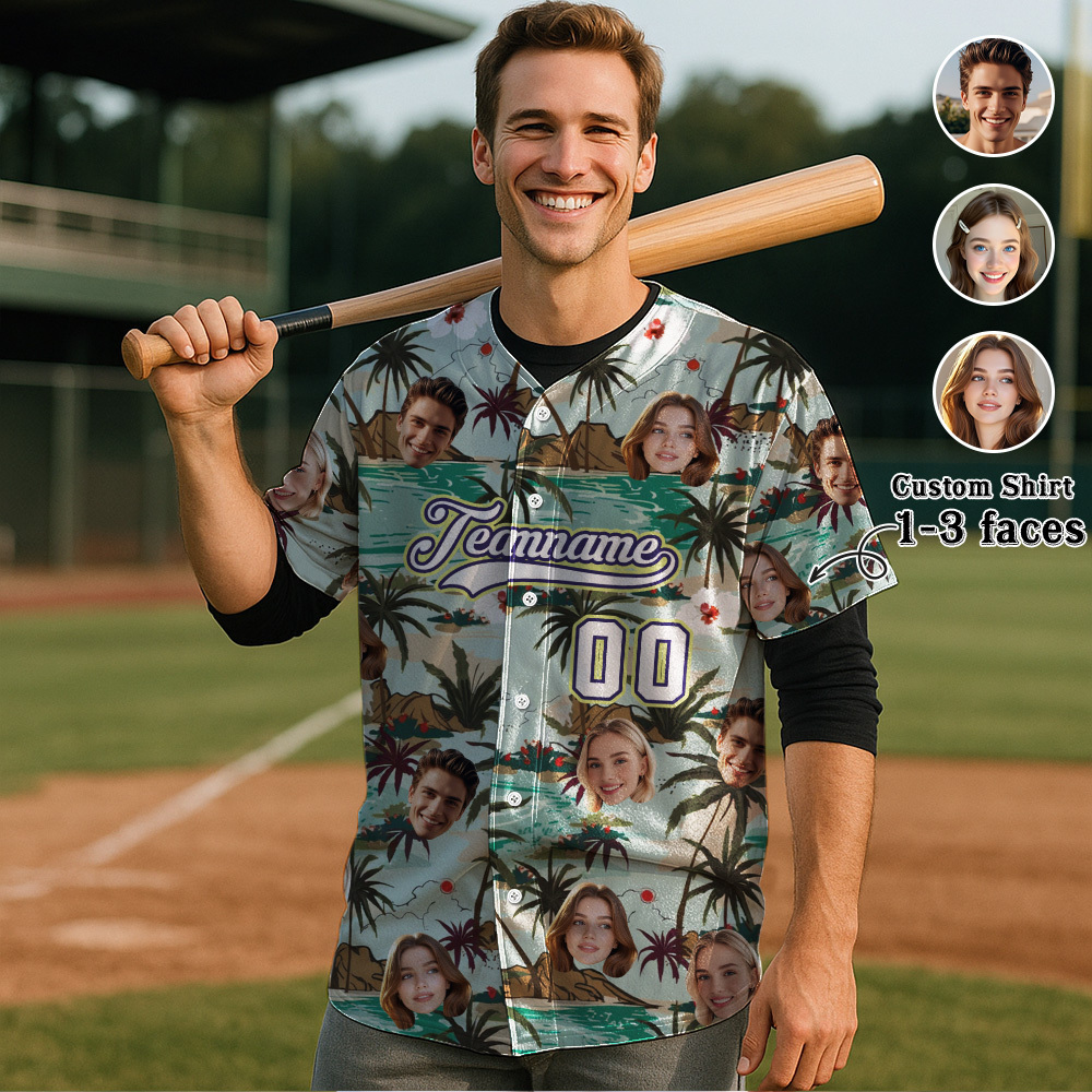 Custom Hawaiian Baseball Jersey with Face Teamname Name Number Personalized Hawaii Floral Shirt for Men Women - FaceBoxerUK
