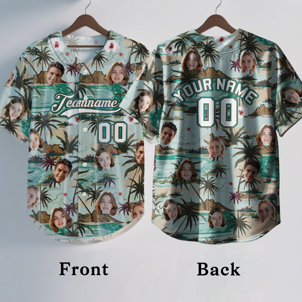 Custom Hawaiian Baseball Jersey with Face Teamname Name Number Personalized Hawaii Floral Shirt for Men Women - FaceBoxerUK