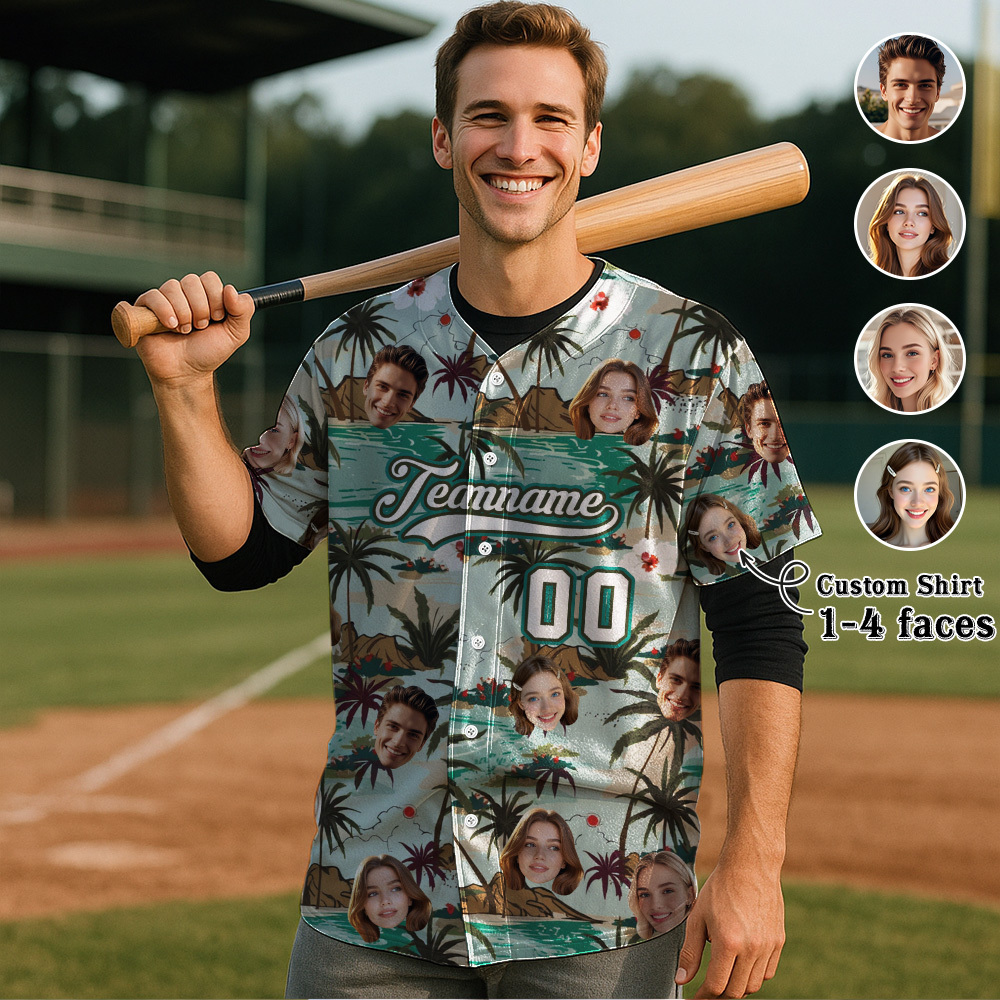 Custom Hawaiian Baseball Jersey with Face Teamname Name Number Personalized Hawaii Floral Shirt for Men Women - FaceBoxerUK
