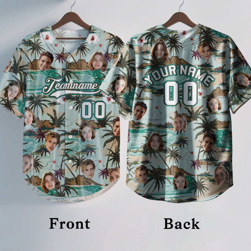 Custom Hawaiian Baseball Jersey with Face Teamname Name Number Personalized Hawaii Floral Shirt for Men Women - FaceBoxerUK