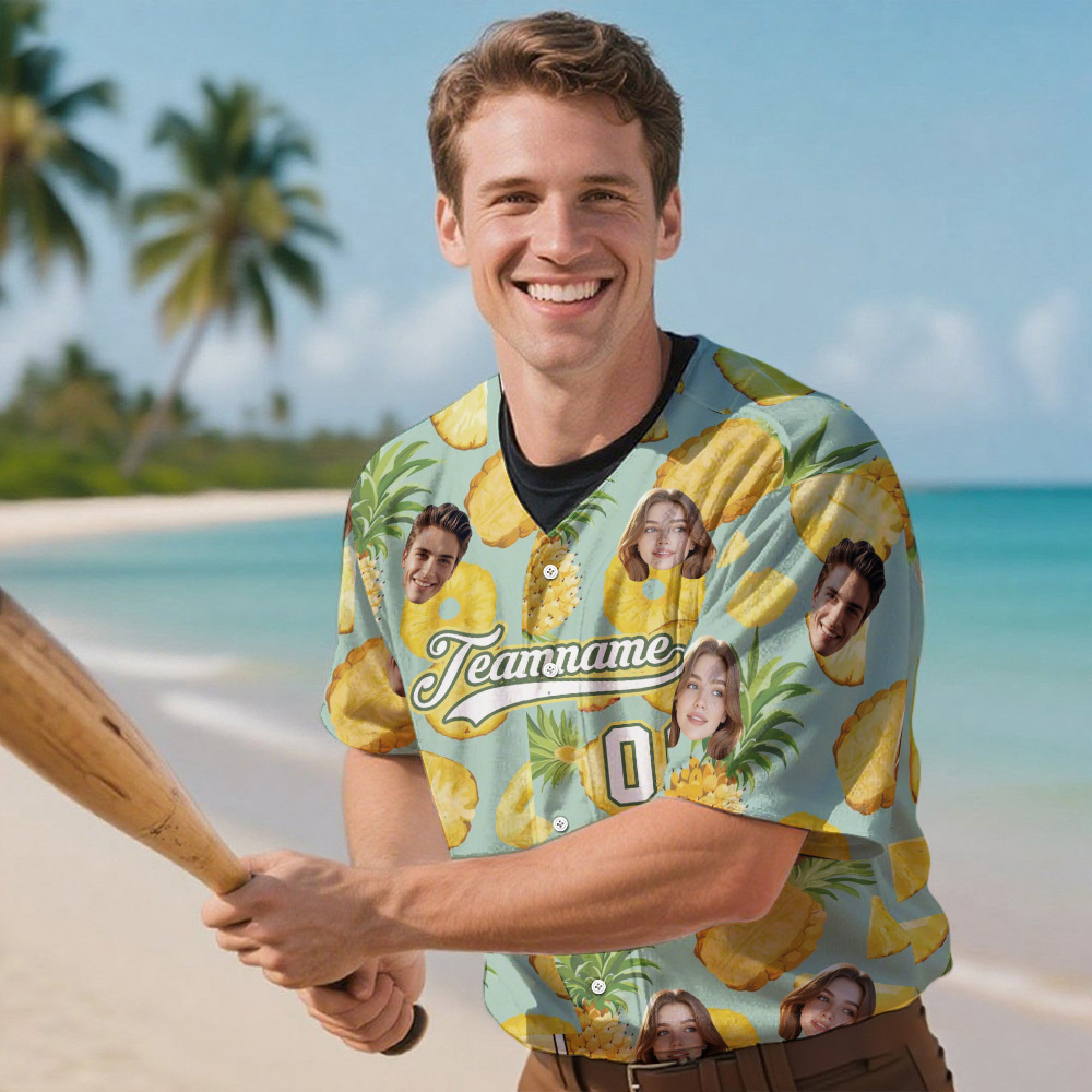 Custom Hawaiian Baseball Jersey with Face Teamname Name Number Personalized Hawaii Floral Shirt for Men Women - FaceBoxerUK