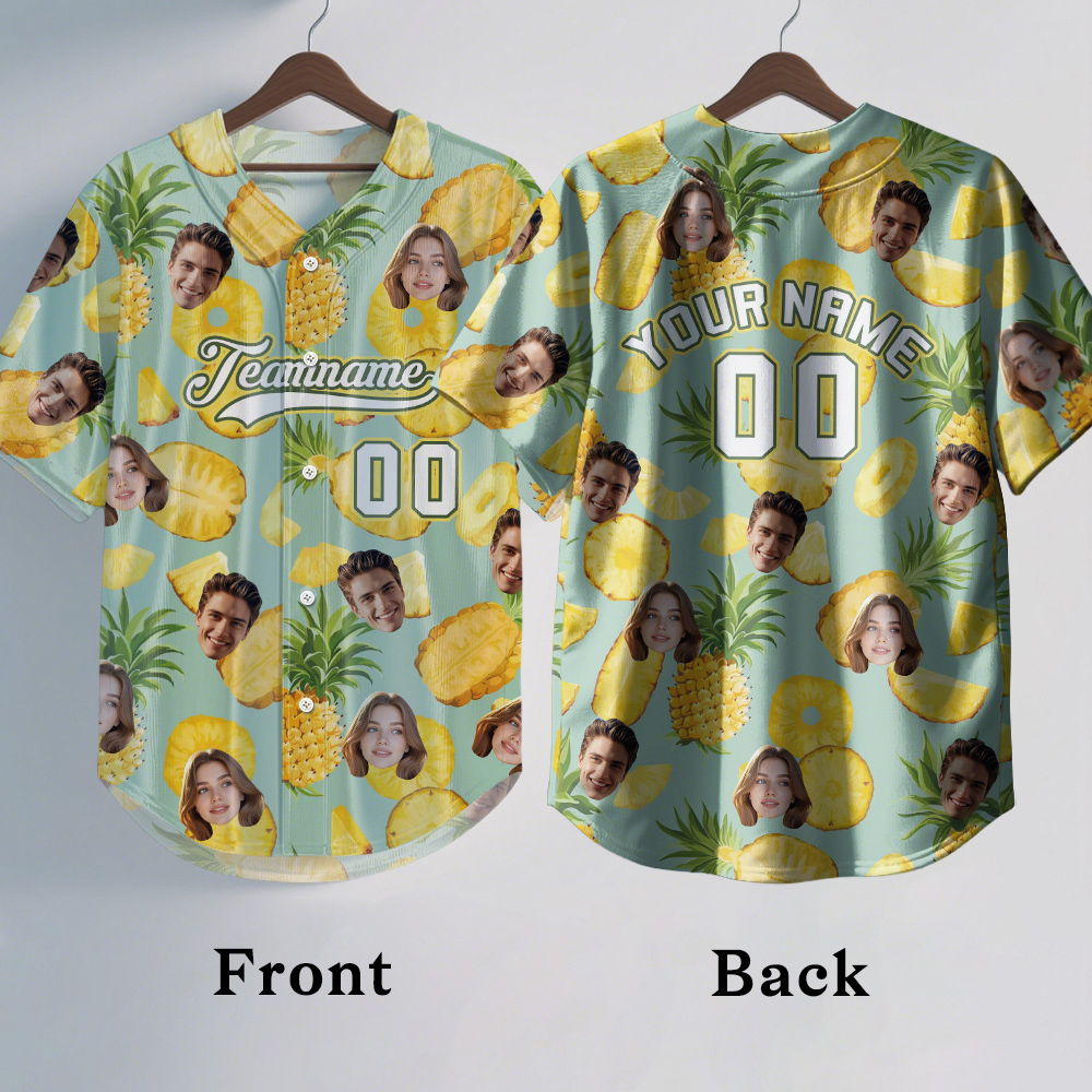 Custom Hawaiian Baseball Jersey with Face Teamname Name Number Personalized Hawaii Floral Shirt for Men Women - FaceBoxerUK