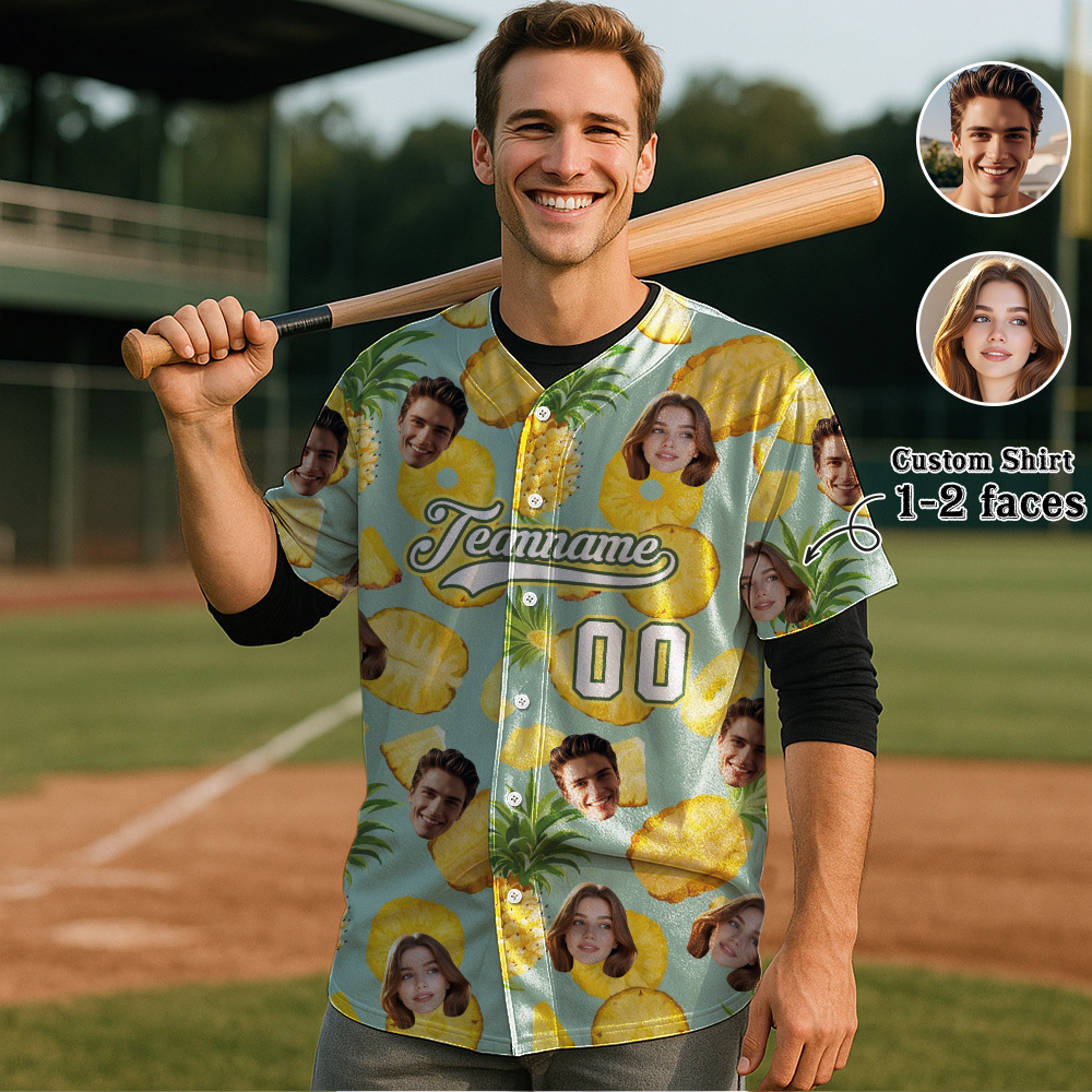 Custom Hawaiian Baseball Jersey with Face Teamname Name Number Personalized Hawaii Floral Shirt for Men Women - FaceBoxerUK