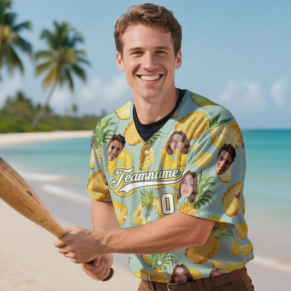 Custom Hawaiian Baseball Jersey with Face Teamname Name Number Personalized Hawaii Floral Shirt for Men Women - FaceBoxerUK
