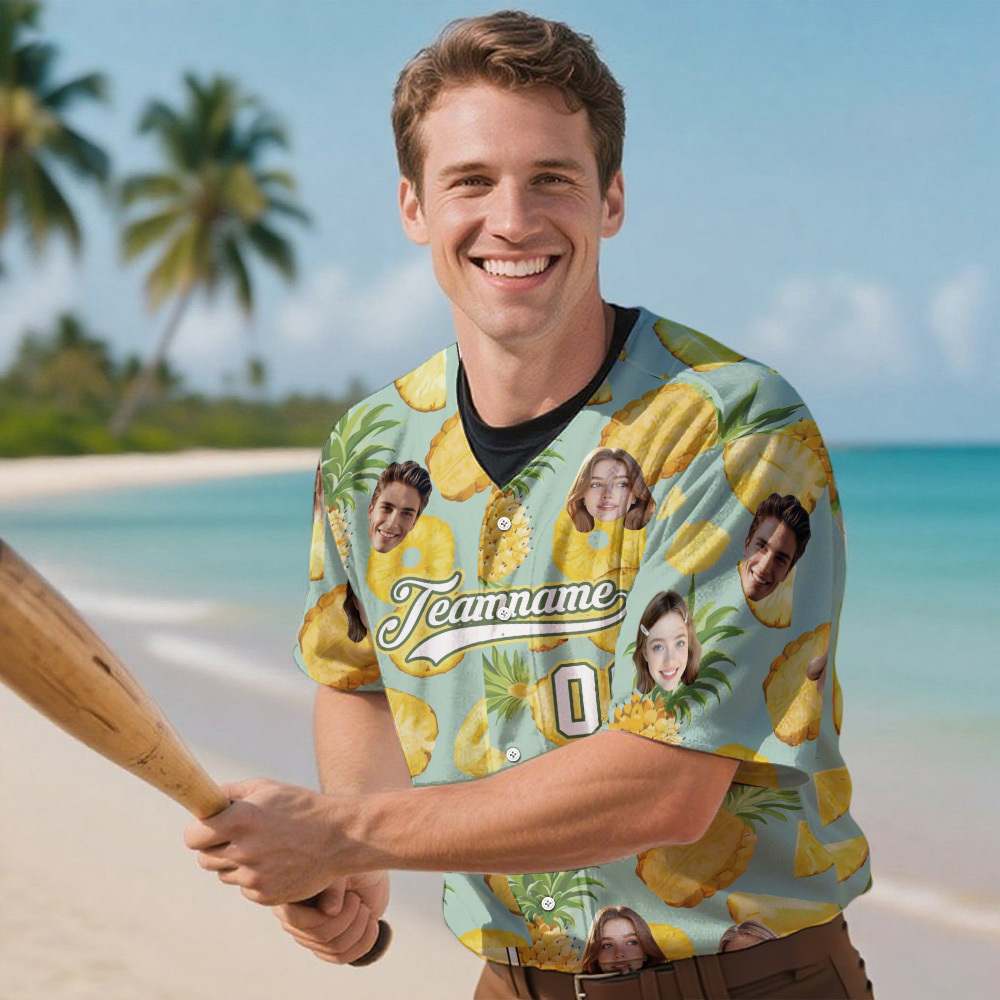 Custom Hawaiian Baseball Jersey with Face Teamname Name Number Personalized Hawaii Floral Shirt for Men Women - FaceBoxerUK