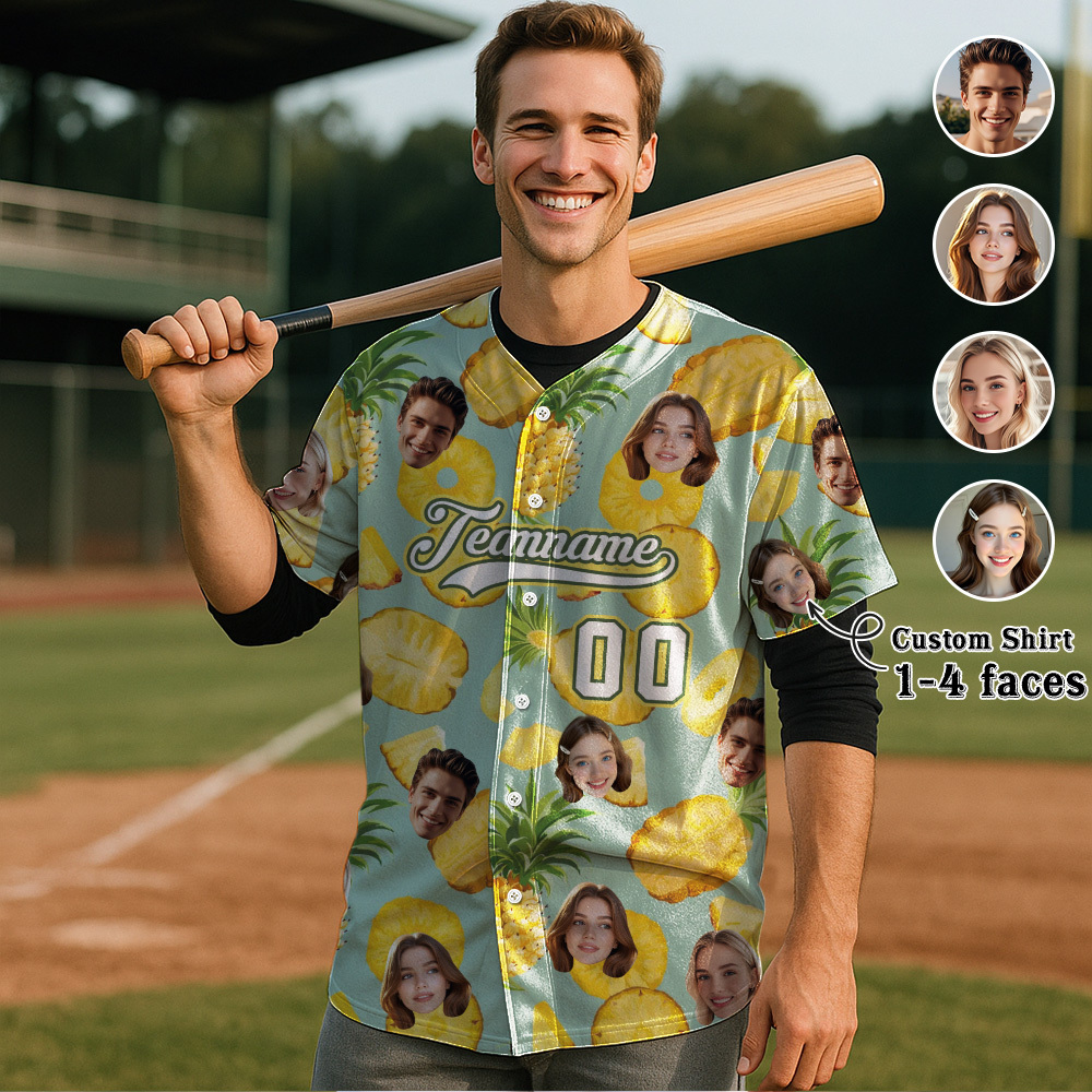 Custom Hawaiian Baseball Jersey with Face Teamname Name Number Personalized Hawaii Floral Shirt for Men Women - FaceBoxerUK