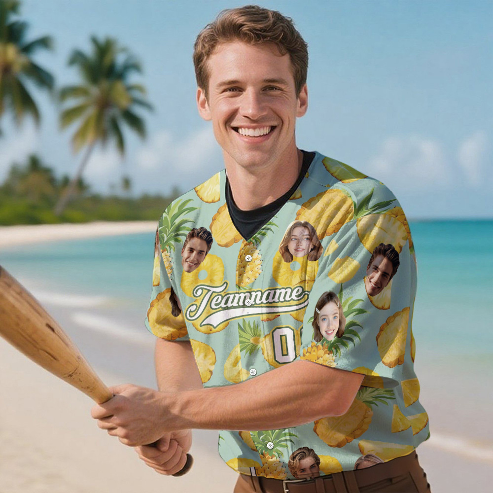Custom Hawaiian Baseball Jersey with Face Teamname Name Number Personalized Hawaii Floral Shirt for Men Women - FaceBoxerUK